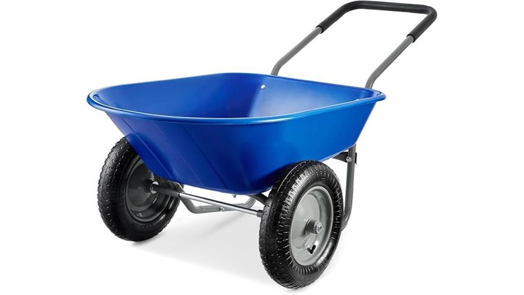 blue dual wheel wheelbarrow