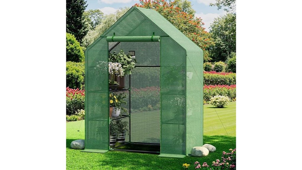 compact tiered greenhouse shelves