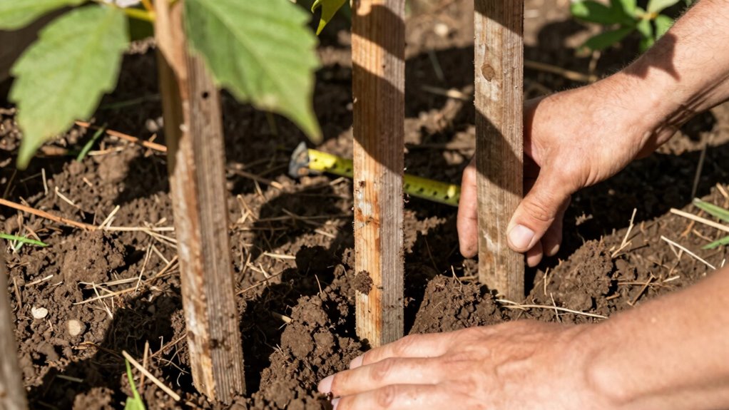 deep stakes ensure plant stability
