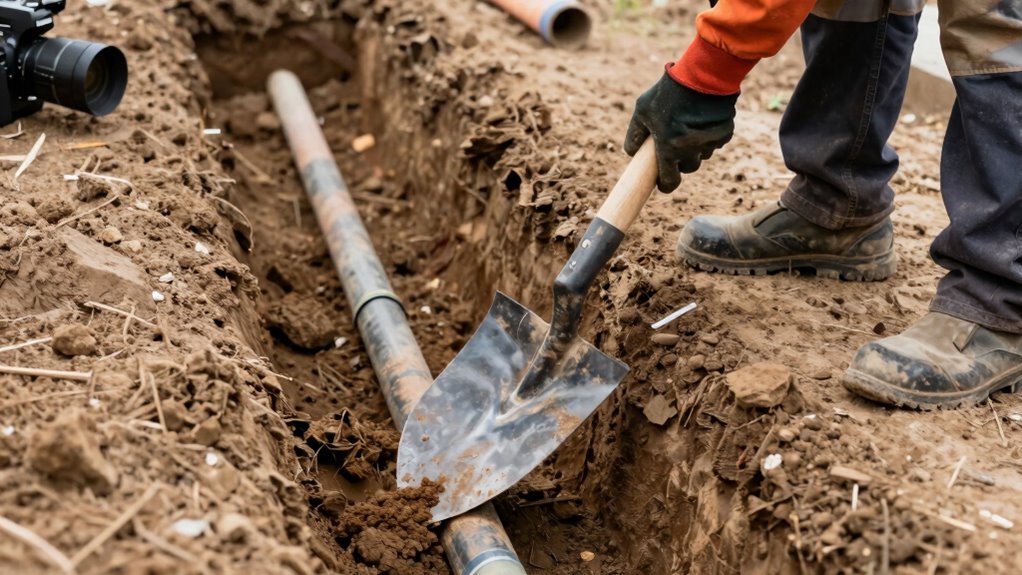 excavate trench for outdoor outlet