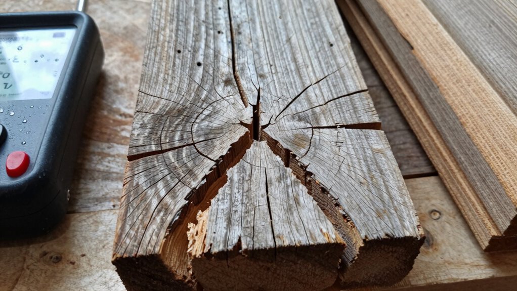 moisture loss causes wood cracking