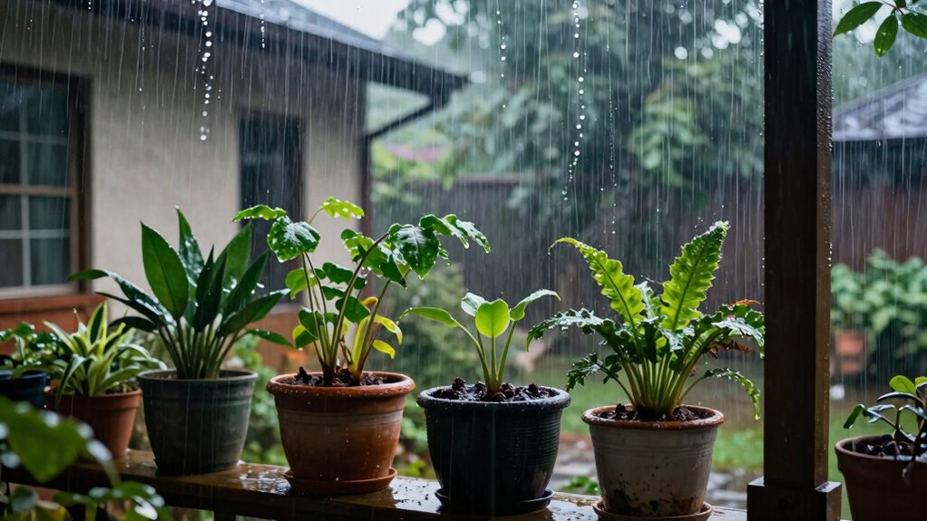 move plants indoors during rain