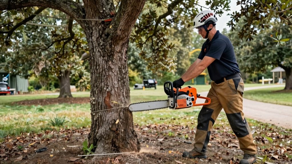 safe chainsaw body positioning